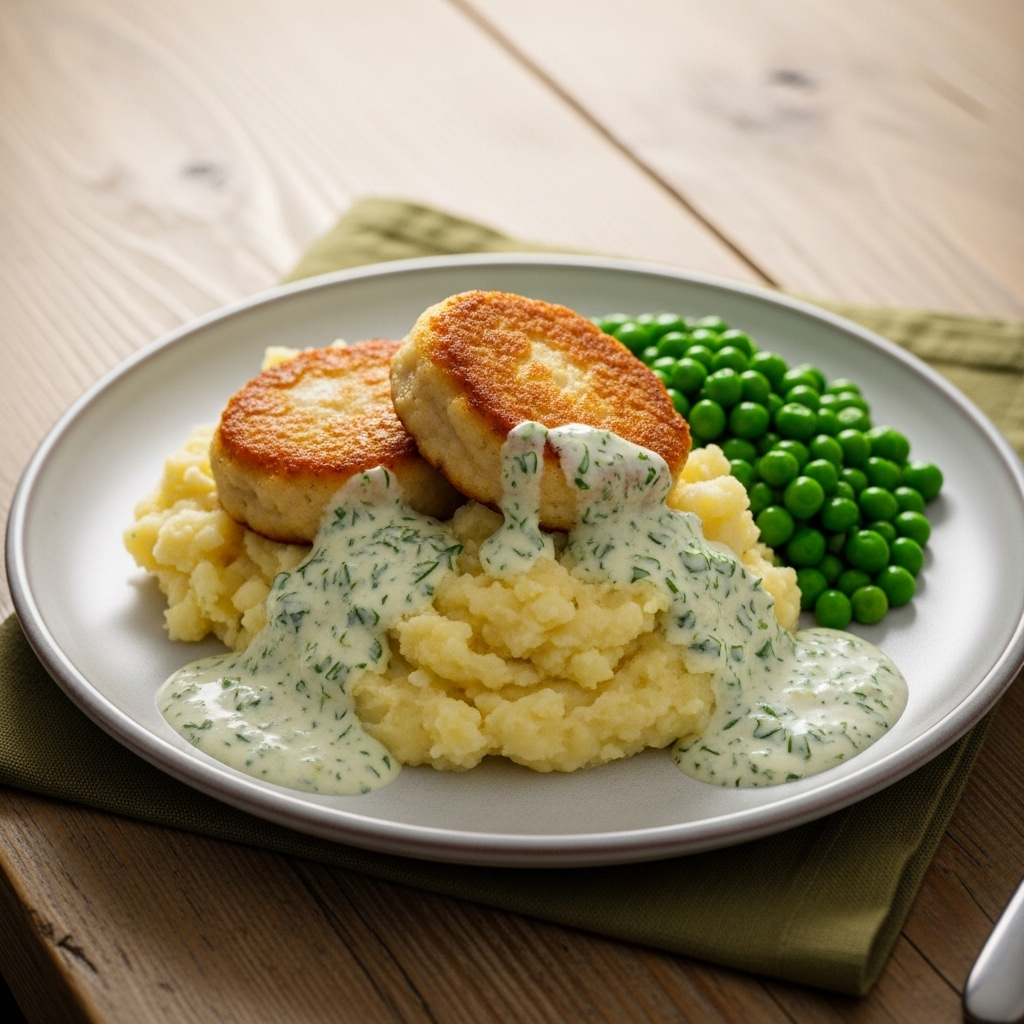 { "alt_text": "Fiskefrikadeller med cremet kartoffelmos, persillesovs og grønne ærter på tallerken", "file_name": "fiskefrikadeller-med-kartoffelmos-persillesovs-og-aerter-4276" }