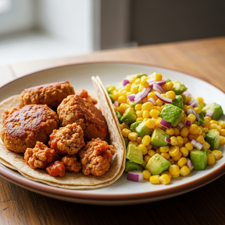 Hurtige tex-mex hakkebøffer med fuldkornstortillas, majs og avocadosalat