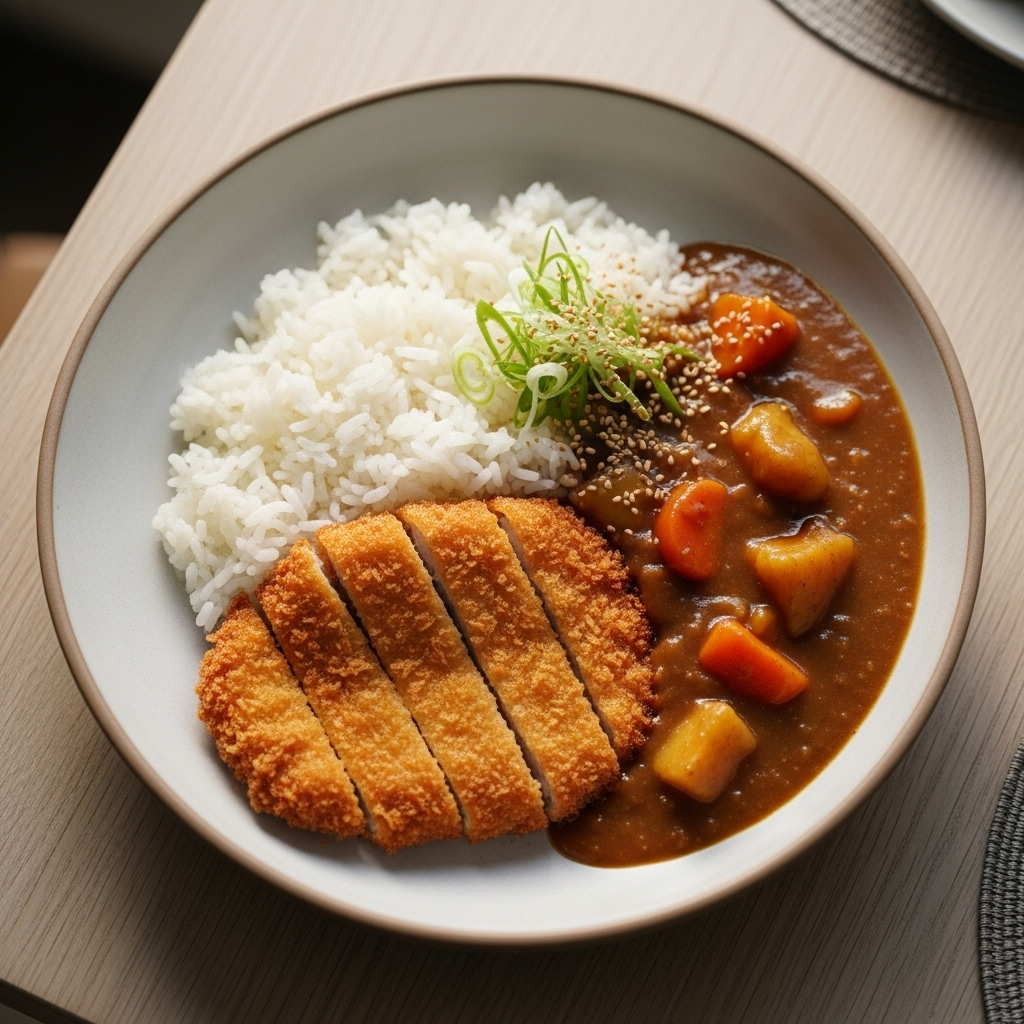 Katsu-karry med sprød tonkatsu og dampet ris
