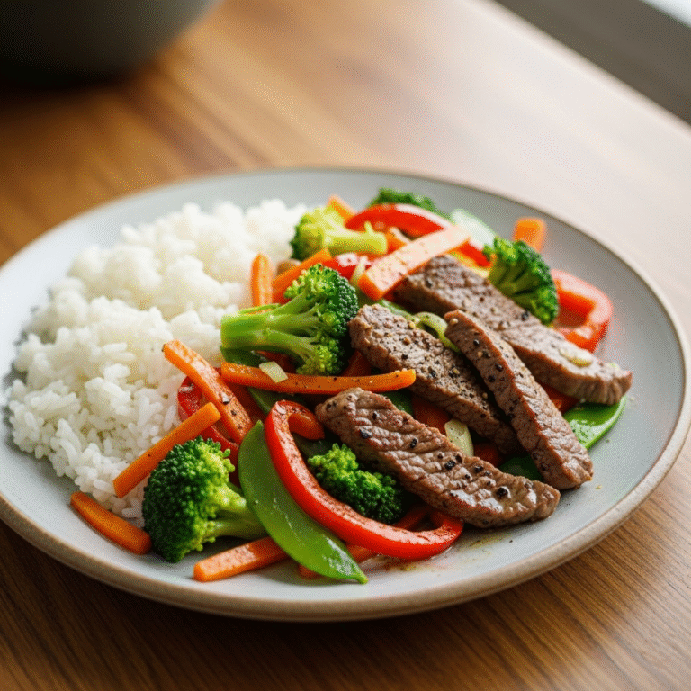 Peberstegt okse med spicy wokblanding og jasminris