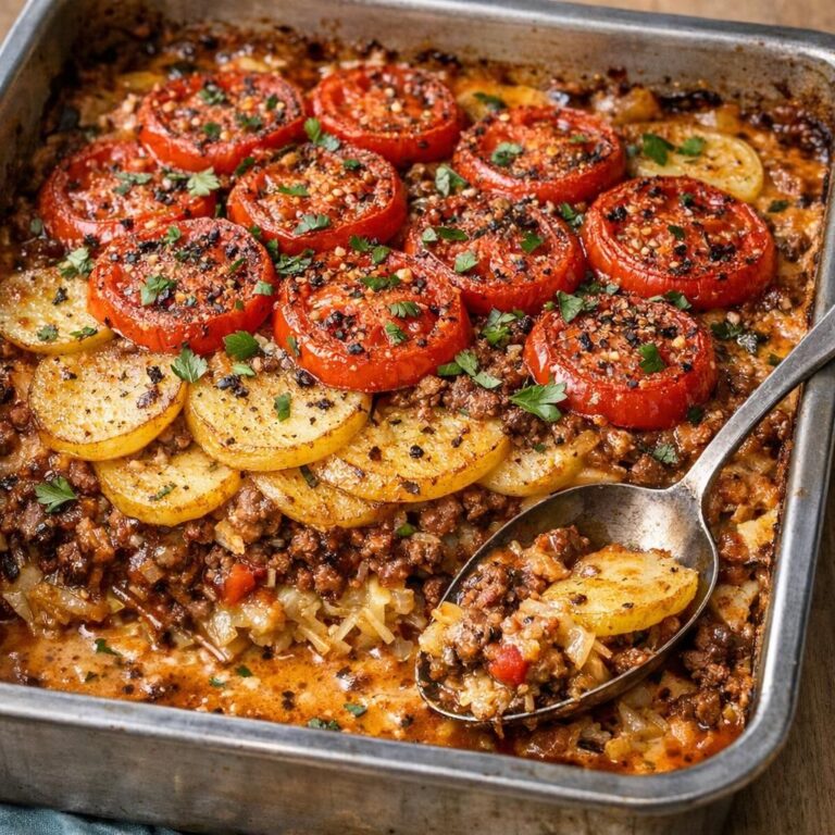 { "alt_text": "Alt-i-et ovnret: oksekød og spidskål i rødbrun sauce med gyldne kartoffelskiver og tomatskiver i hvidt fad, fotograferet skråt ovenfra", "file_name": "alt-i-et-fad-med-oksekod-spidskal-og-kartofler-4829" }