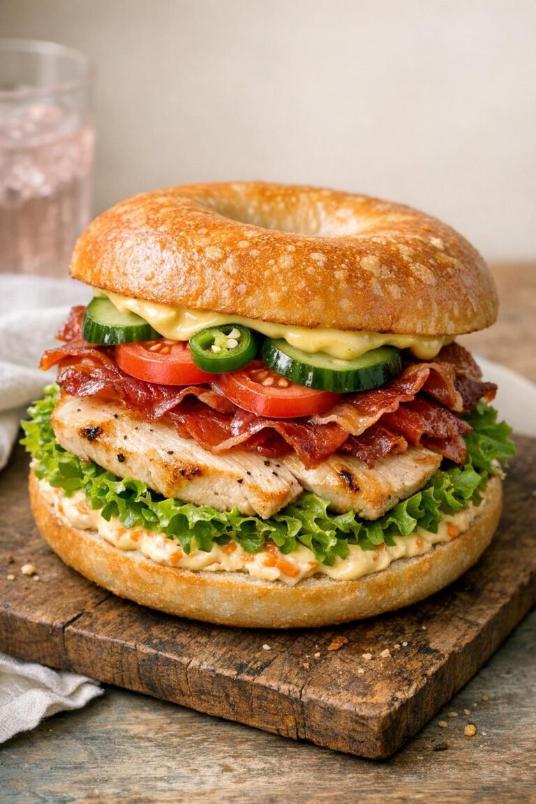 Bagel med kylling, karry og sprød serrano