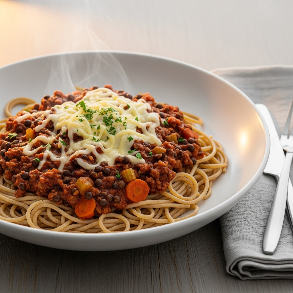 { "alt_text": "Beluga-bolognese med fuldkornsspaghetti, toppet med friskrevet ost og persille på hvid tallerken i varmt sidelys; serviet og bestik på gråligt træbord", "file_name": "beluga-bolognese-med-fuldkornsspaghetti-og-friskrevet-ost-7362" }