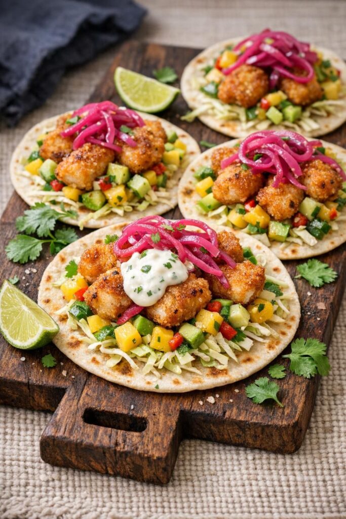 Bløde tacos med sprød torsk og mangosalsa