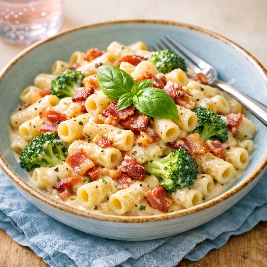 Cremet pasta med bacon og broccoli