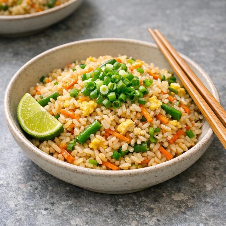 { "alt_text": "Fried rice med grøntsager og æg i lys keramisk skål, toppet med forårsløg og en limebåd", "file_name": "fried-rice-med-grontsager-og-aeg-4732" }