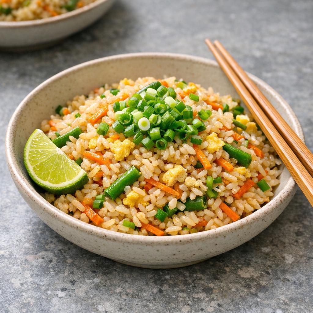 Fried rice med grøntsager og æg
