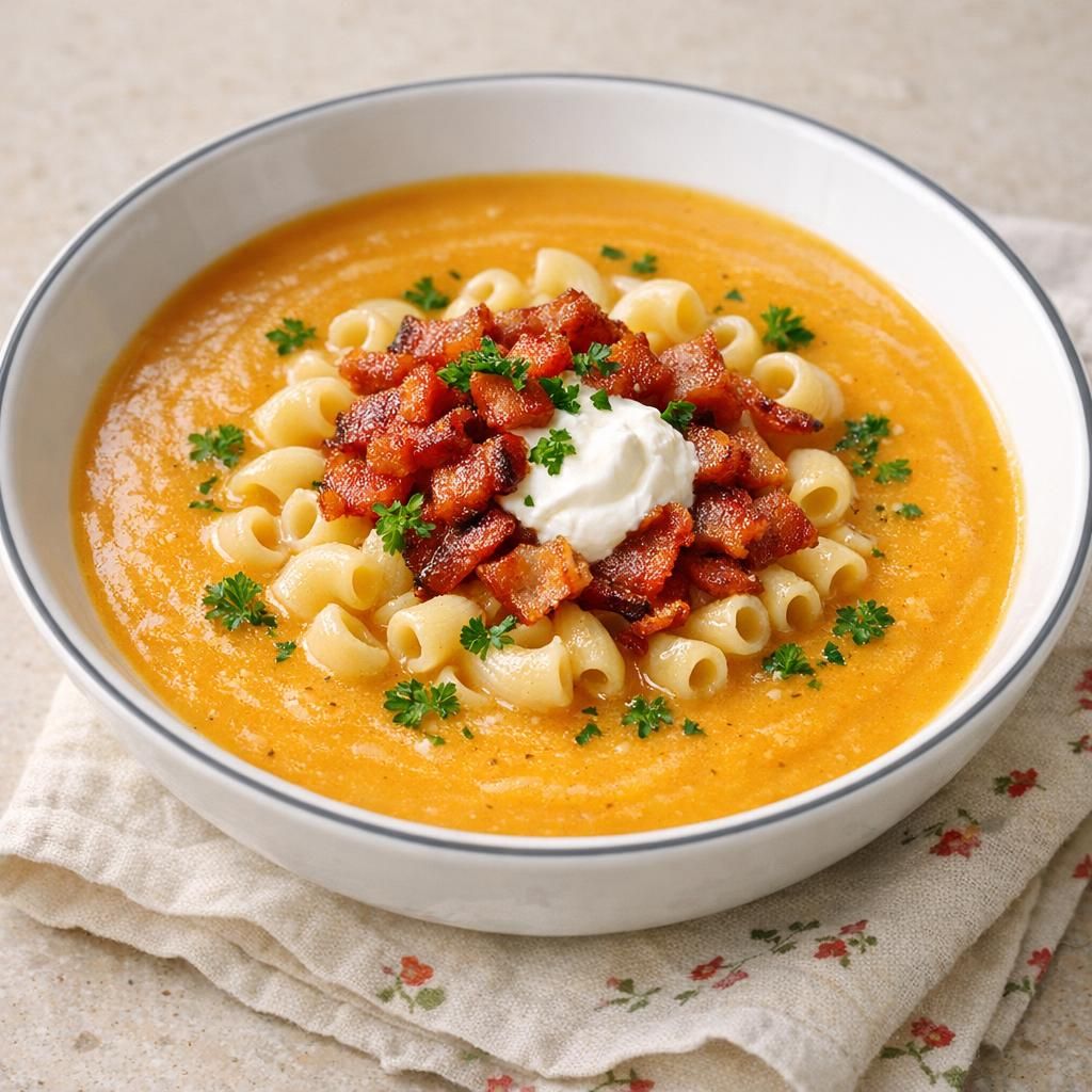 Fyldig grøntsagssuppe med bacon og suppehorn