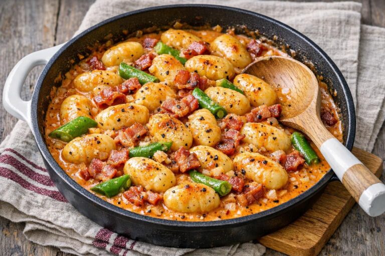 { "alt_text": "Gnocchi i cremet tomatpesto-flødesauce med sprød bacon, sauteret løg og sukkerærter i en lav hvid skål", "file_name": "gnocchi-i-flodesauce-med-bacon-og-tomatpesto-4827" }