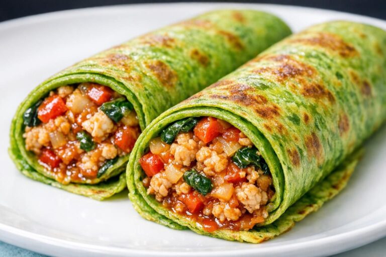 Grønne pandekager med kyllingesovs