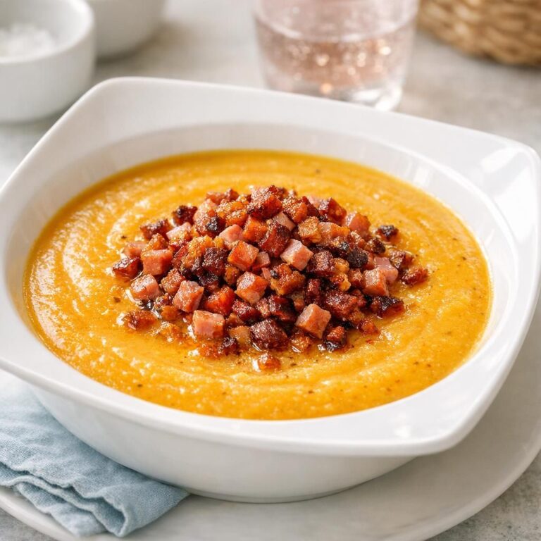 Grøntsagssuppe med skinke og sprød bacon