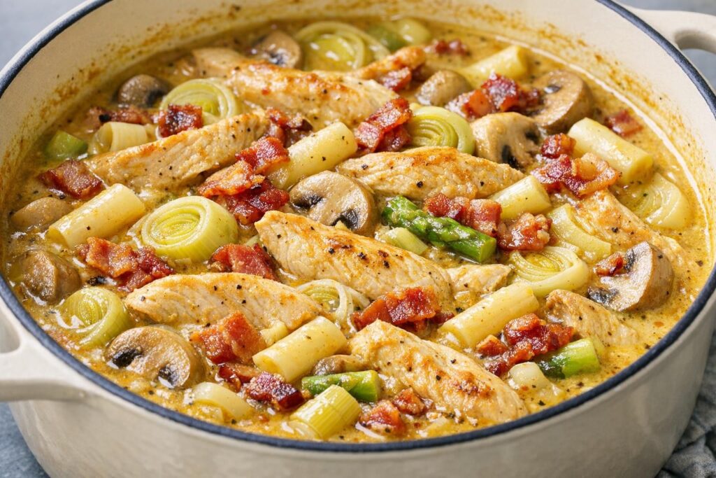 Gryderet med kylling og bacon