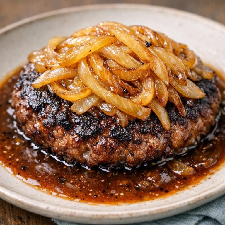 Hakkebøf med bløde løg