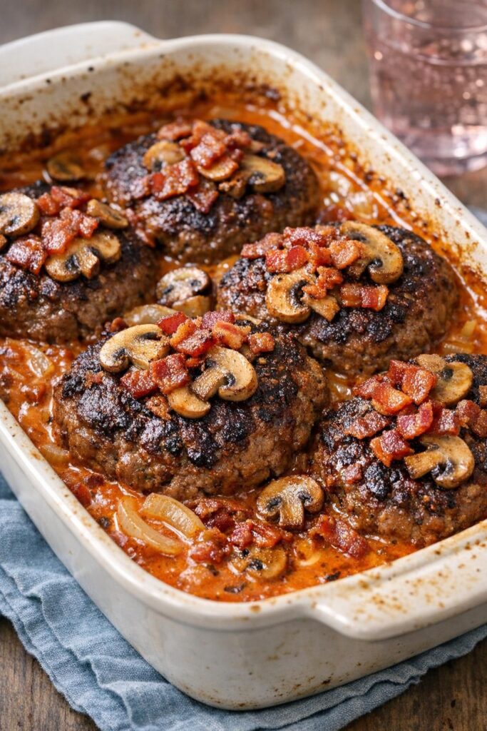 Hakkebøffer i fad i paprikasauce