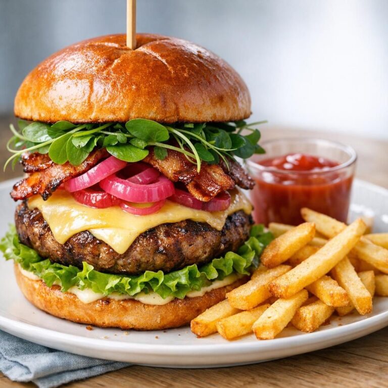 { "alt_text": "Høj hjemmelavet okseburger med bacon, smeltet ost og syltede rødløg i briochebolle på mørk baggrund", "file_name": "hjemmelavet-okseburger-med-bacon-ost-og-syltede-rodlog-4286" }