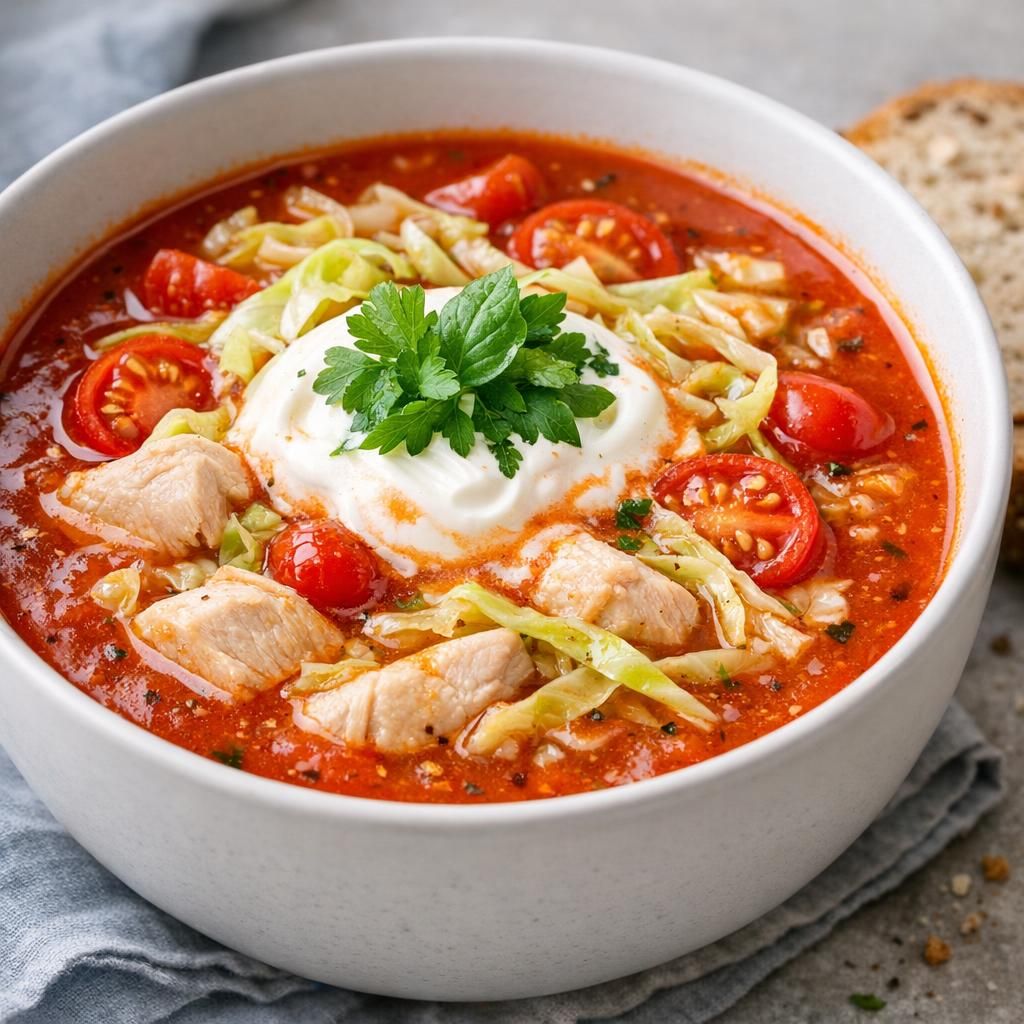 Hurtig tomatsuppe med kylling og spidskål