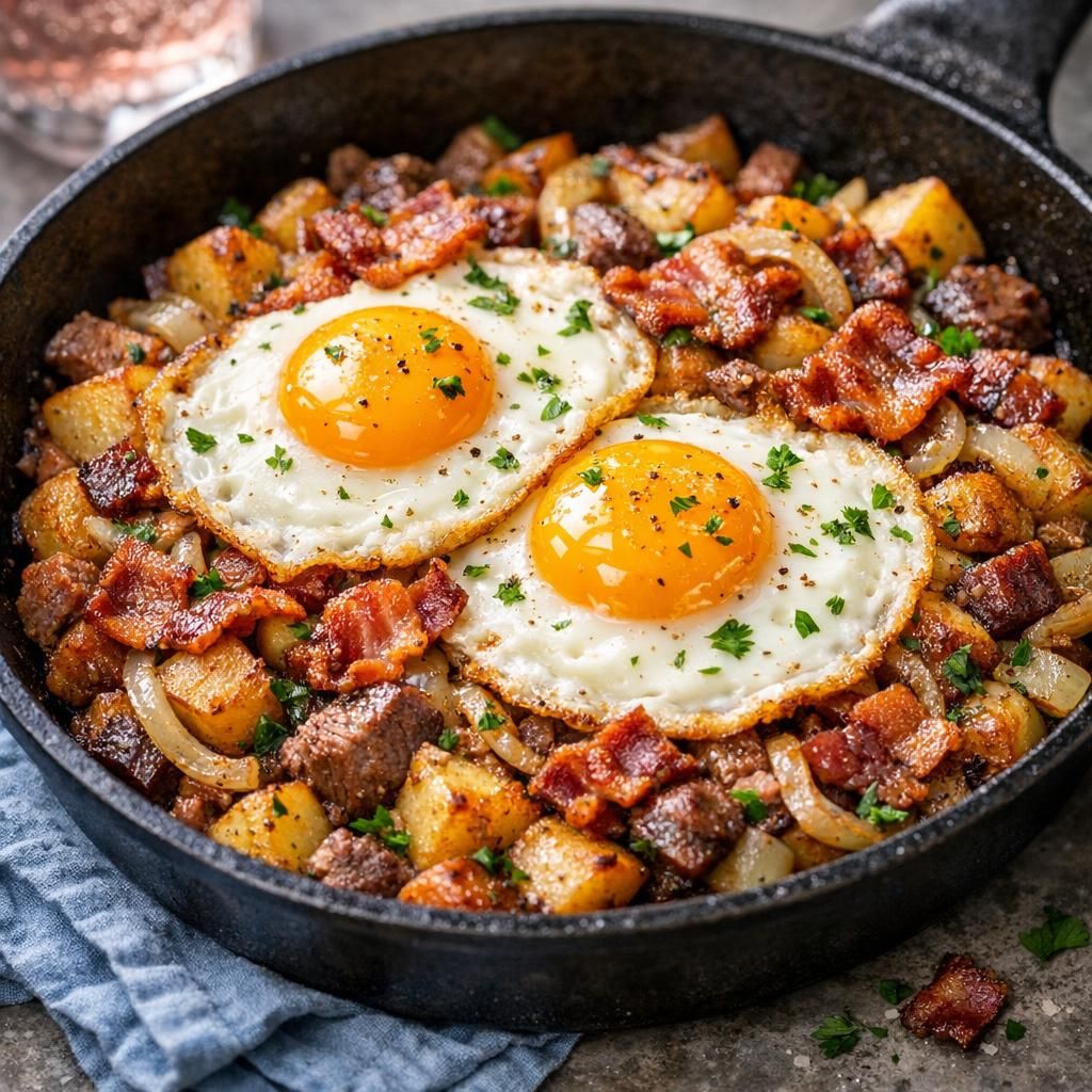 { "alt_text": "Klassisk biksemad i sort pande med sprød bacon og to spejlæg, drysset med persille", "file_name": "klassisk-biksemad-med-spejlaeg-og-bacon-4732" }