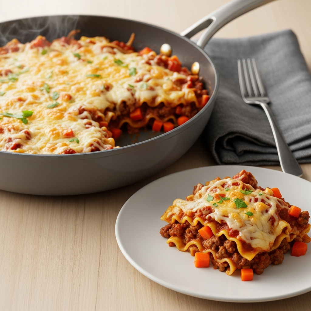 Knorr-lasagnette på pande med ekstra grønt og ostelåg