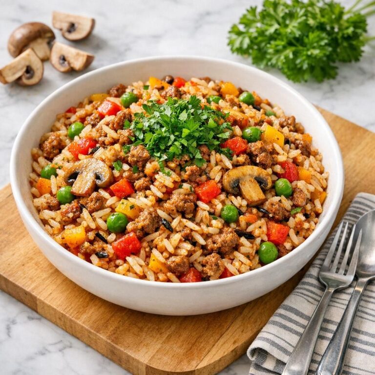 { "alt_text": "Krydret risret i hvid skål med vilde ris, brunet svinekød, ærter, rød peber og champignon i tomat-paprikasauce, toppet med frisk persille", "file_name": "krydret-risret-med-svinekoed-og-groentsager-3972" }