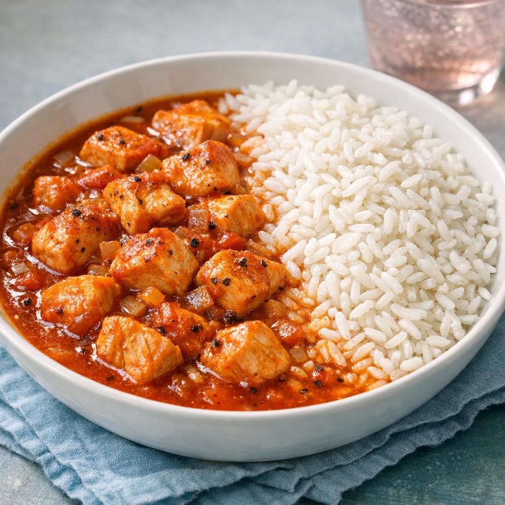 Kylling i paprika-gullasch med løse ris