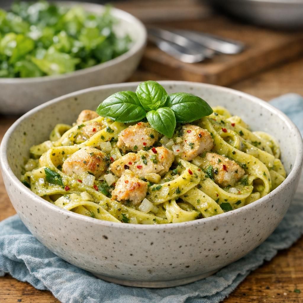 Kylling med pesto og frisk pasta