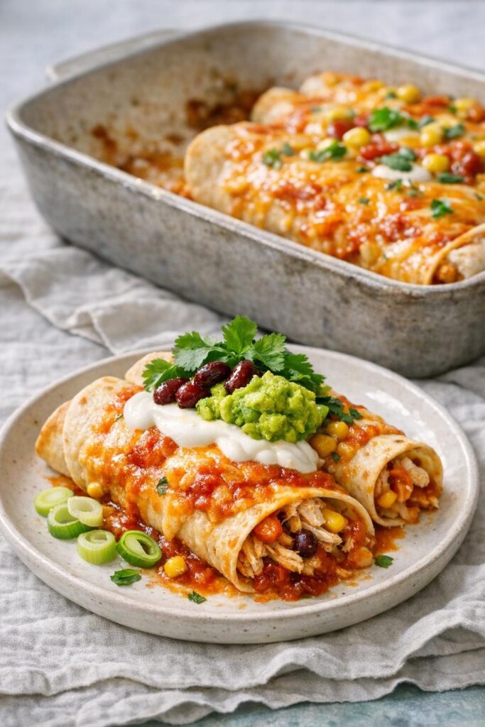 Kyllinge-enchiladas med ost og grøntsager