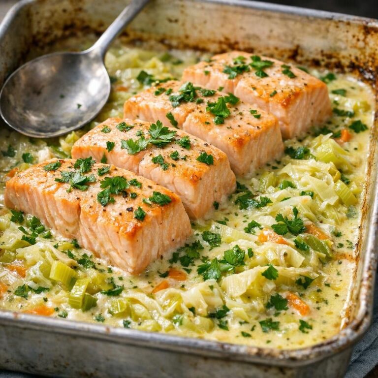 Laks med porrer og spidskål