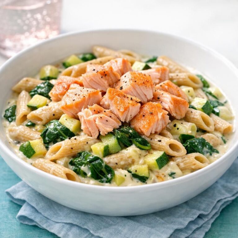 { "alt_text": "Laks med squash og spinat på cremet fuldkornspasta i hvid skål, fotograferet i blødt dagslys", "file_name": "laks-med-squash-3847" }