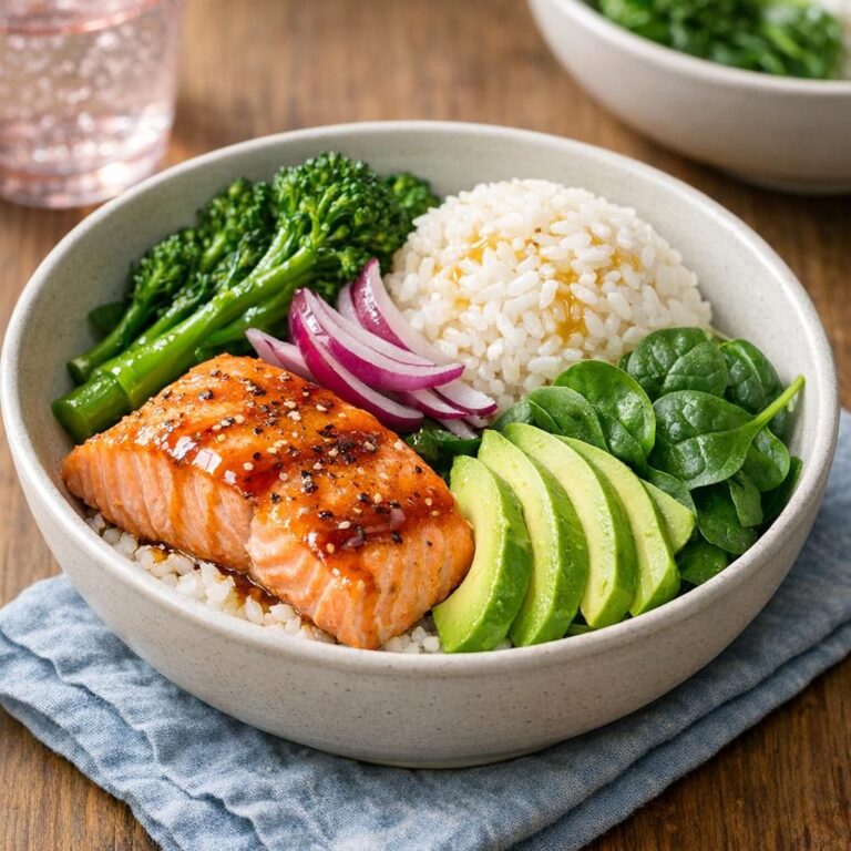 { "alt_text": "Skål med ovnbagt laks, ris, broccolini, avocado, babyspinat og rødløg med teriyaki-glaze", "file_name": "laksebowl-med-ovnbagt-laks-ris-og-gront-4271" }