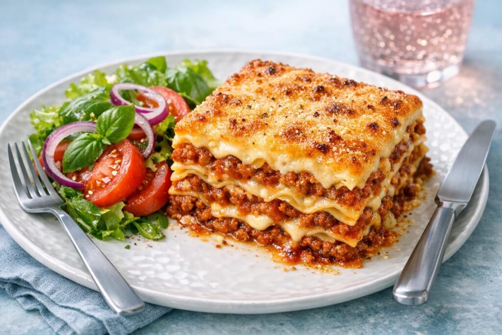 Lasagne italienne den nemme med grøn salat