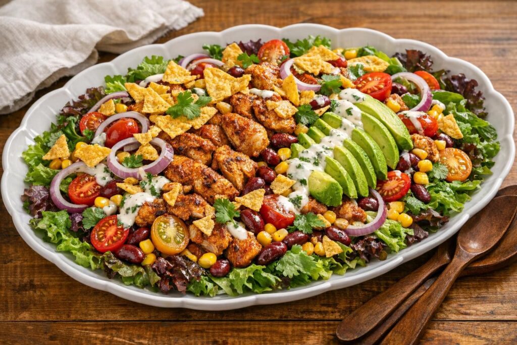 Mexicansk kyllingesalat med bønner og tortillachips