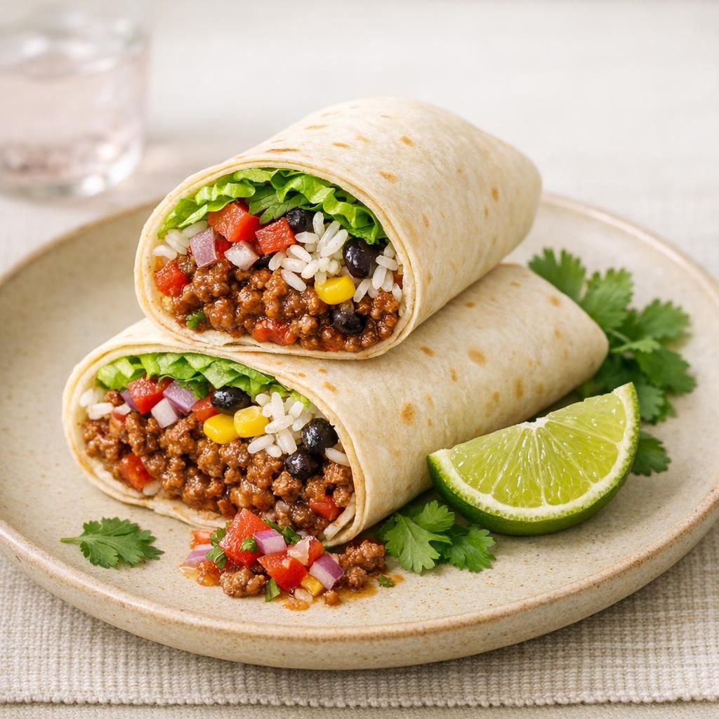 Mexicanske burritos med oksekød, ris og bønner
