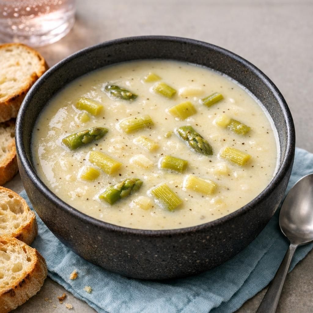 Mild aspargessuppe med lunt brød