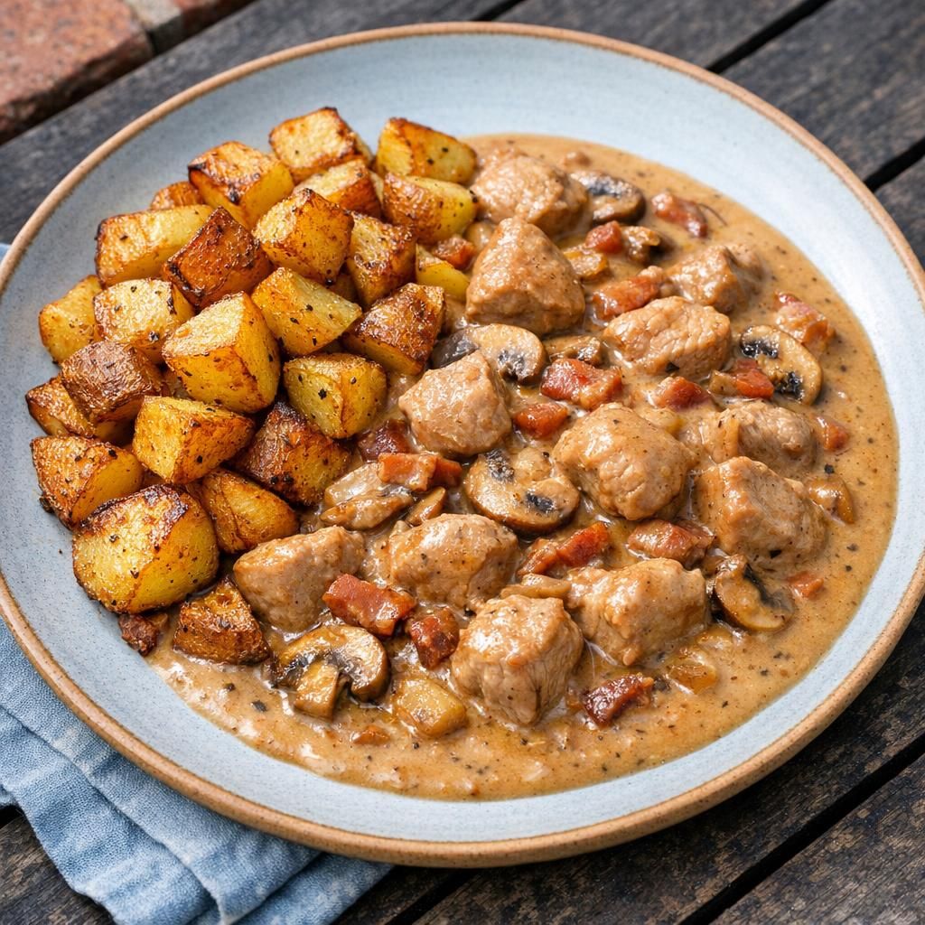 Mørbradgryde med sprøde ovnkartofler