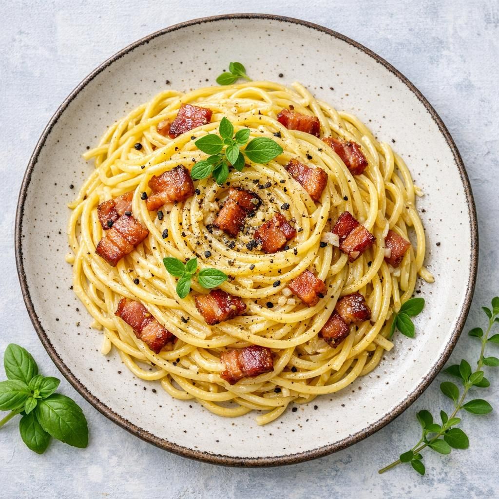 Nem spaghetti carbonara med bacon og cremet ostesauce