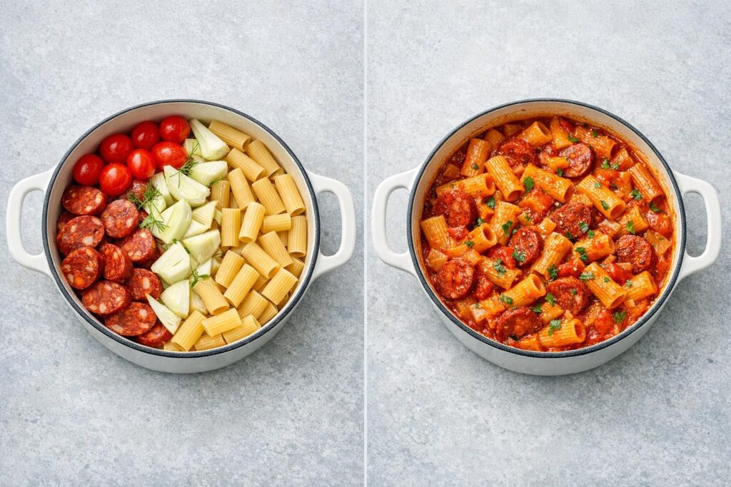 One pot med chorizo, fennikel og tomat