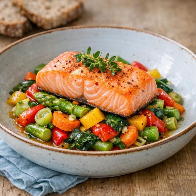 { "alt_text": "Ovnbagt laksefilet på hvid tallerken med lynstegte asparges, rød og gul peber, cherrytomater, forårsløg og rucola", "file_name": "ovnbagt-laks-med-lynstegte-grontsager-4827" }