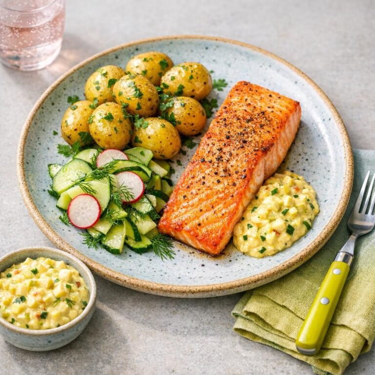 { "alt_text": "Ovnbagt laks med karry-æbleremoulade, urtekartofler og syltet agurk på lys tallerken, set skråt oppefra", "file_name": "ovnbagt-laks-og-karry-aebleremoulade-med-urtekartofler-og-syltet-agurk-4837" }