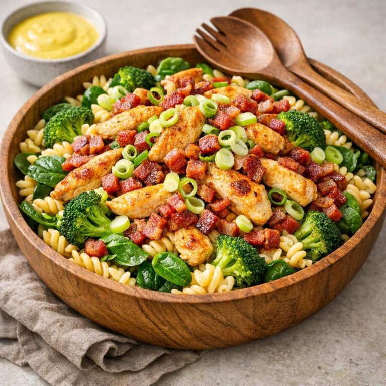 { "alt_text": "Pastasalat med kylling, sprød bacon, broccoli og forårsløg i hvid skål med karrycreme ved siden af", "file_name": "pastasalat-med-kylling-bacon-og-karrycreme-4827" }