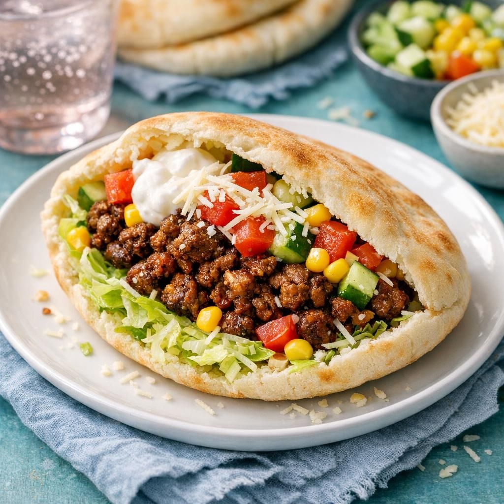 Pitabrød fyldt med krydret oksekød