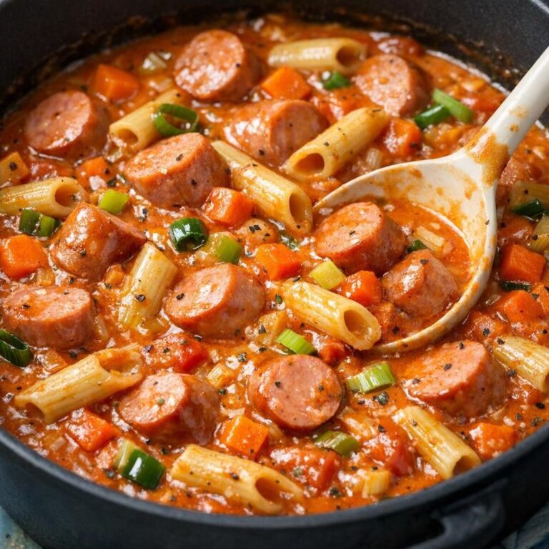 { "alt_text": "Pølsegryde i cremet tomatflødesauce med pølsestykker, pasta, gulerodstern og forårsløg i hvid pande, set skråt oppefra", "file_name": "polsegryde-en-bornevenlig-og-nem-klassiker-4187" }