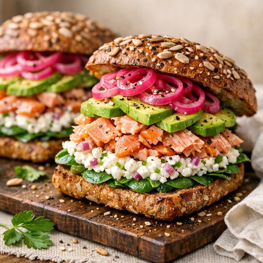 Sandwich med varmrøget laks og hytteost