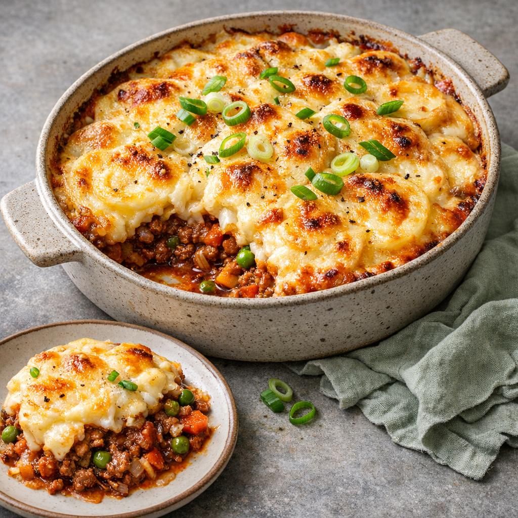 Shepherd’s pie med flødekartofler og grøntsager