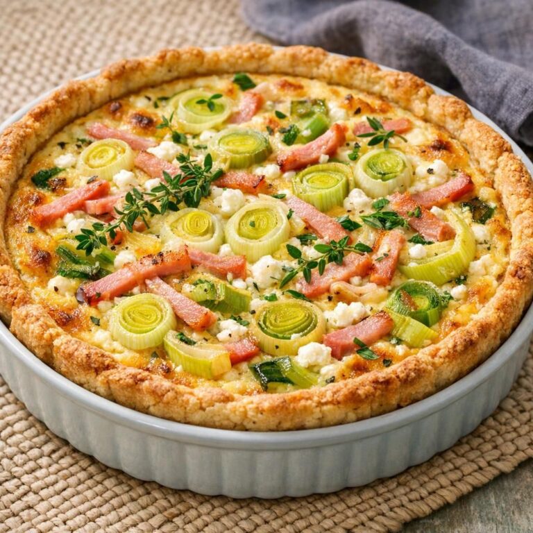 { "alt_text": "Skinketærte med porrer og hytteost i tærteform, gylden sprød kant og synlige porrer og skinkestrimler, set skråt ovenfra", "file_name": "skinketaerte-med-porrer-og-hytteost-4827" }