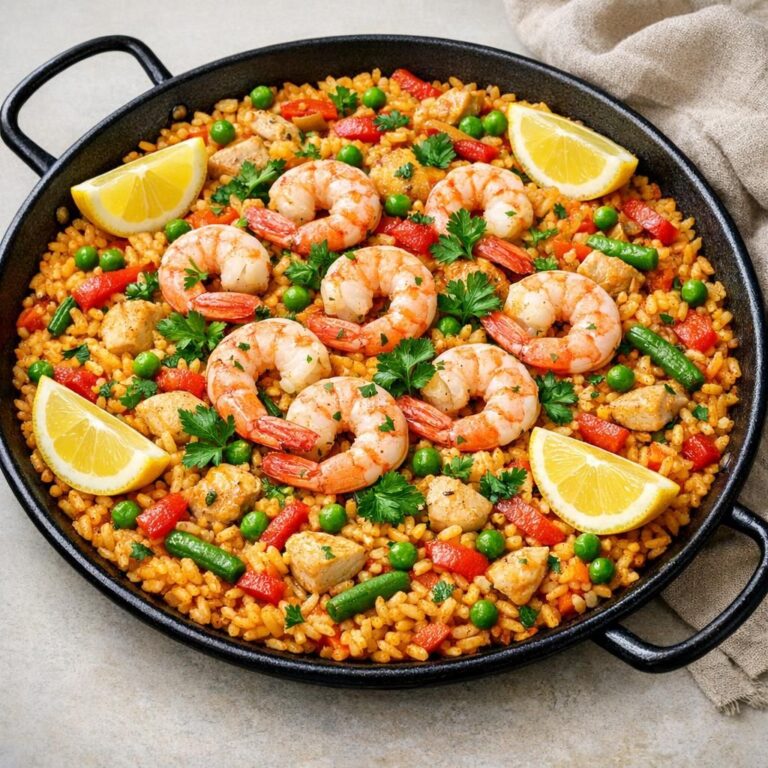 { "alt_text": "Spansk paella med kylling og rejer i sort pande: gylden ris med paprika og tomat, ærter, grønne bønner, rød peber og citronbåde", "file_name": "spansk-inspireret-paella-med-kylling-og-rejer-4837" }
