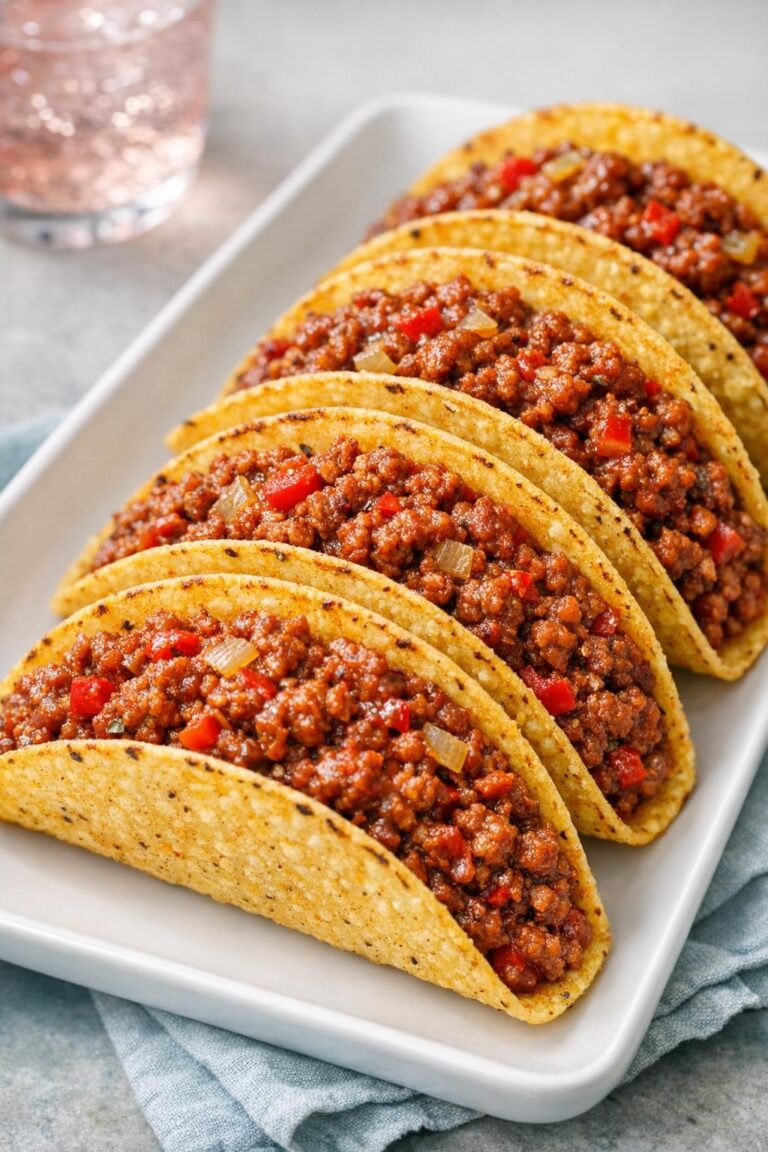 { "alt_text": "Sprøde majstacos fyldt med krydret hakket oksekød med løg og rød peber på hvidt serveringsfad", "file_name": "sproede-tacoskaller-med-krydret-oksekoed-4723" }