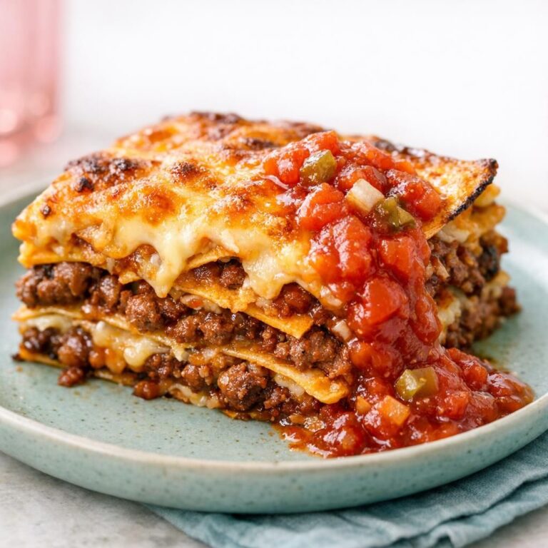 { "alt_text": "Uskåret taco-lasagne i rektangulært fad med gylden, boblende ost, sprøde tortillachips under og små pletter af krydret kødsauce.", "file_name": "taco-lasagne-med-sproede-tortillachips-og-salsa-3748" }