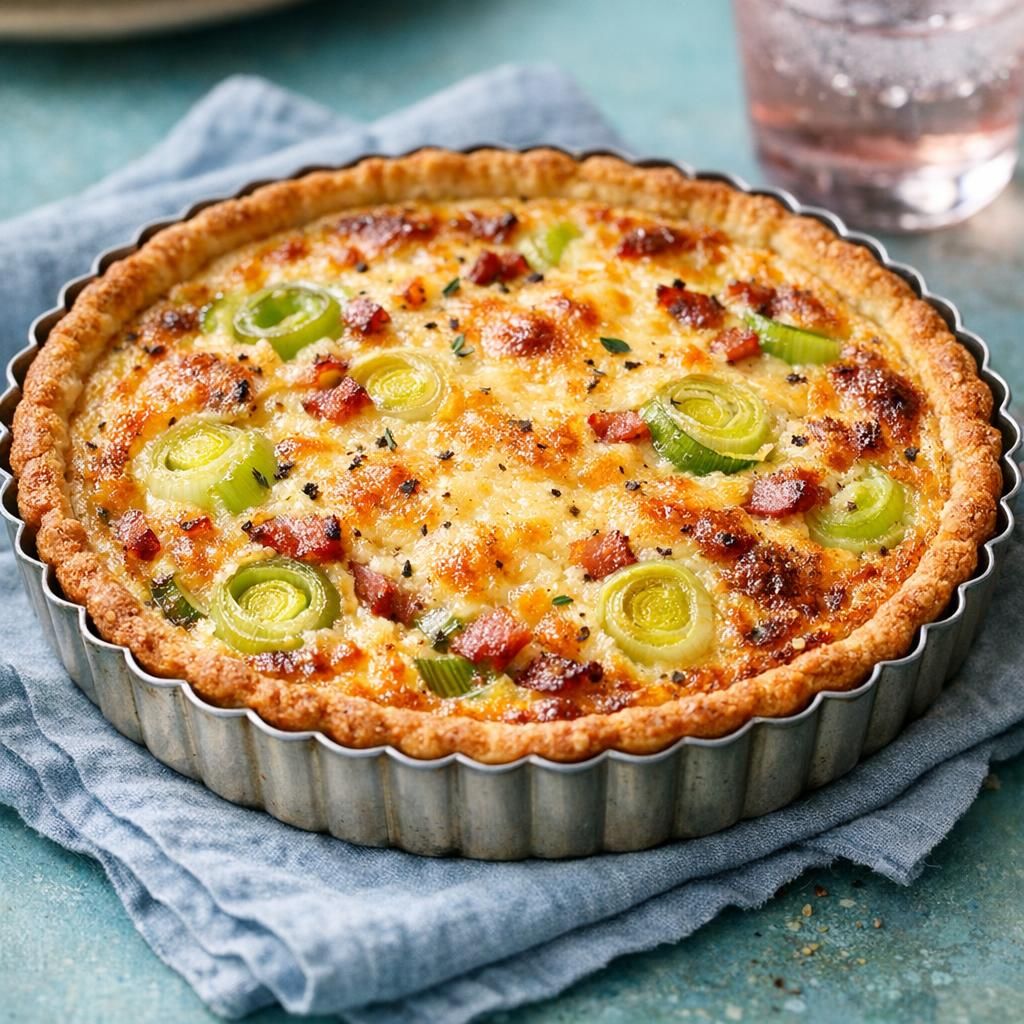 Tærte med skinke eller bacon og porre