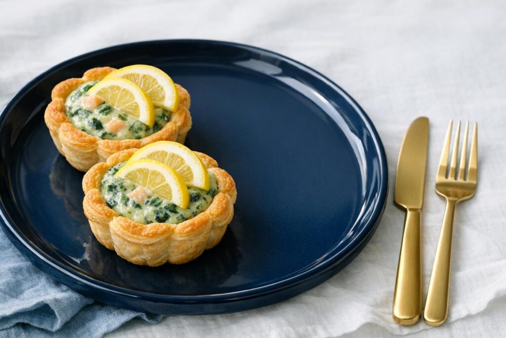 Tarteletter med laks, spinat og citronfløde