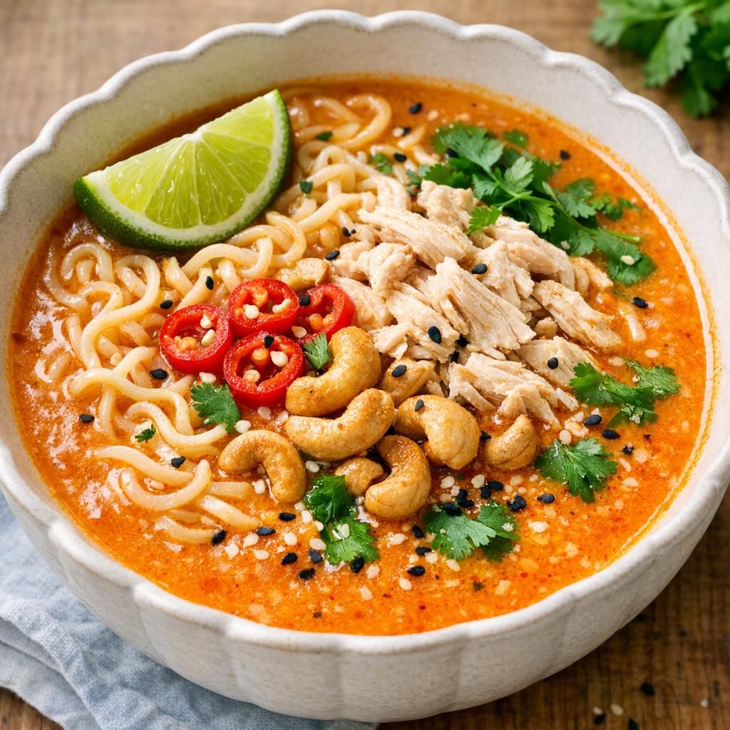 Thaisuppe i én gryde med kylling og nudler